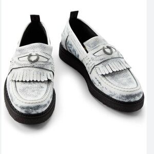 NEW FRED PERRY X GC DISTRESSED LEATHER PENNY LOAFER FRINGE VINTAGE LOOKI…